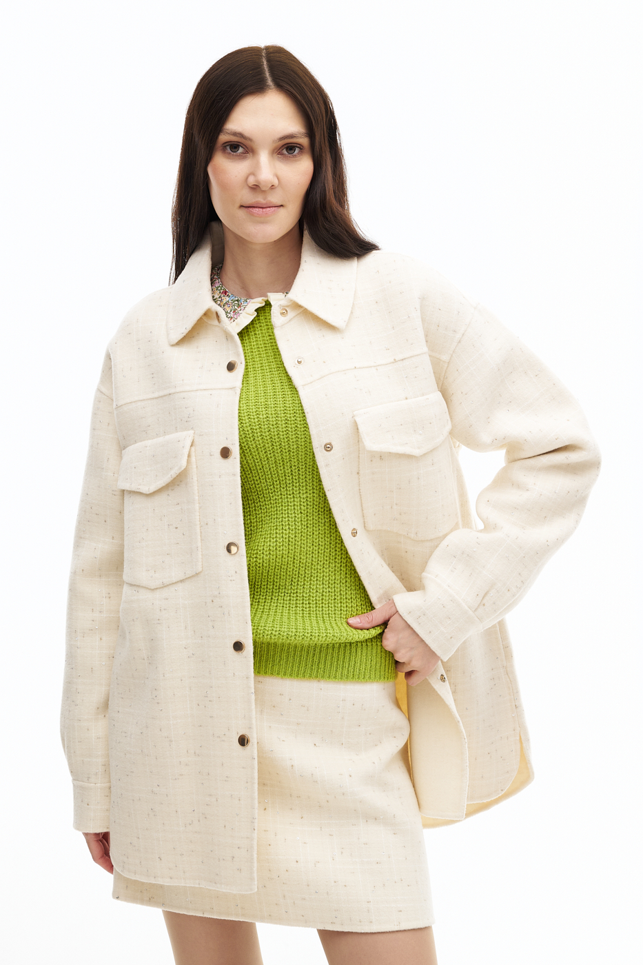 MC2 SAINT BARTH Утепленная рубашка из нежной пальтовой шерсти кремового оттенка