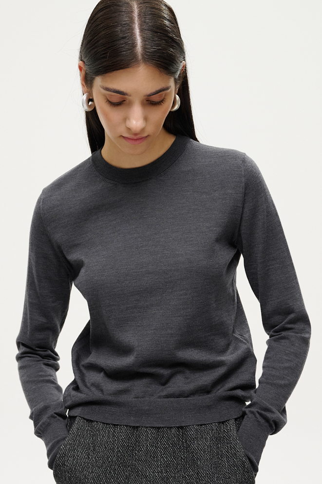 Roberto Collina Джемпер из премиальной шерсти тонкого кручения в сером меланже