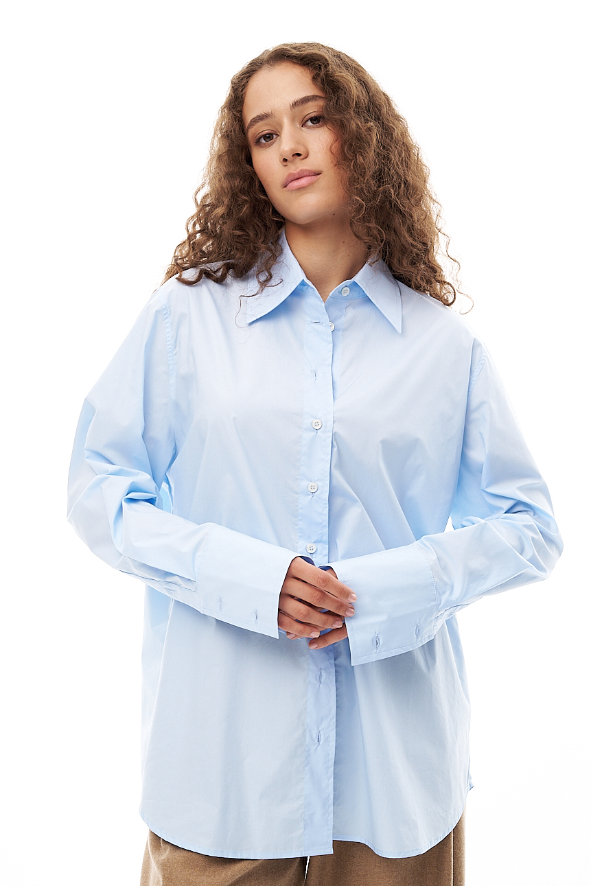 Roberto Collina Рубашка прямого кроя из небесно-голубого хлопка