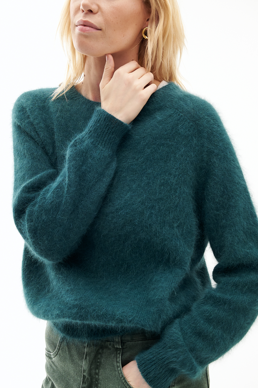 Roberto Collina Пуловер свободного кроя из ангорской шерсти изумрудного оттенка