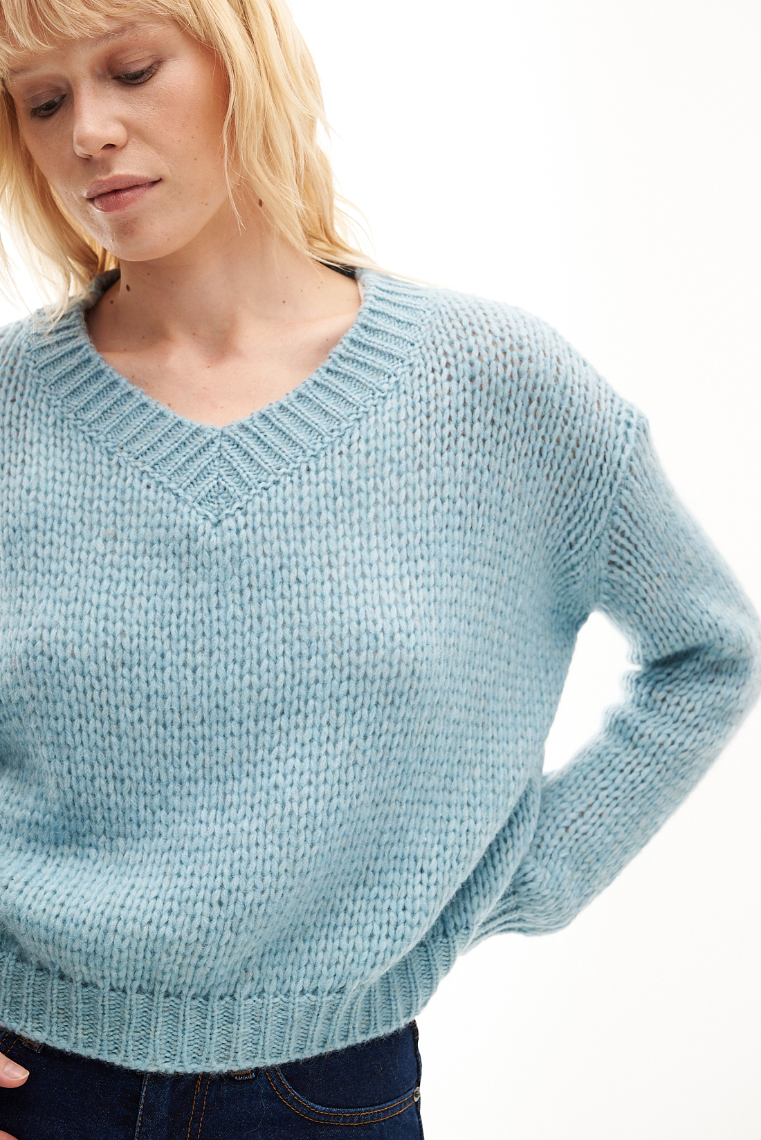 Roberto Collina Пуловер из шерсти альпака в оттенке аквамарин