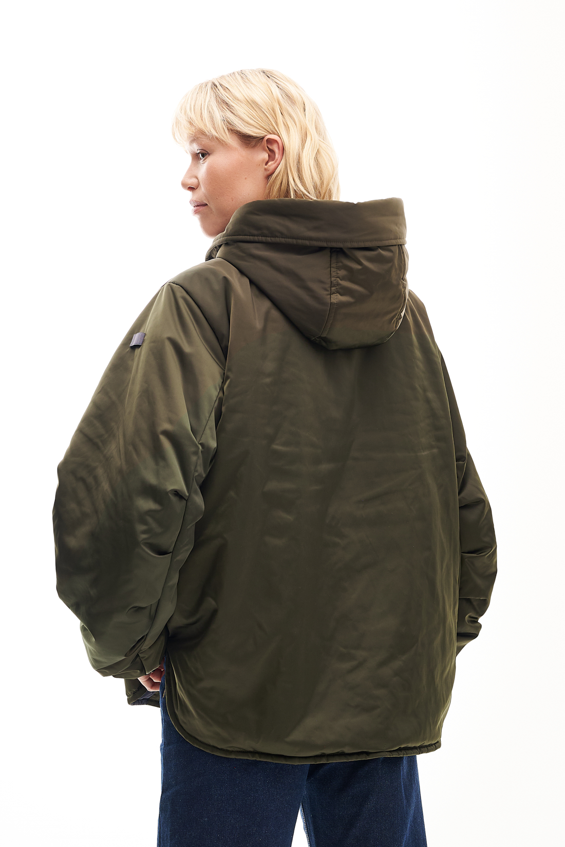 LEMPELIUS Бомбер ENY с капюшоном из сатинового нейлона оттенка оливы