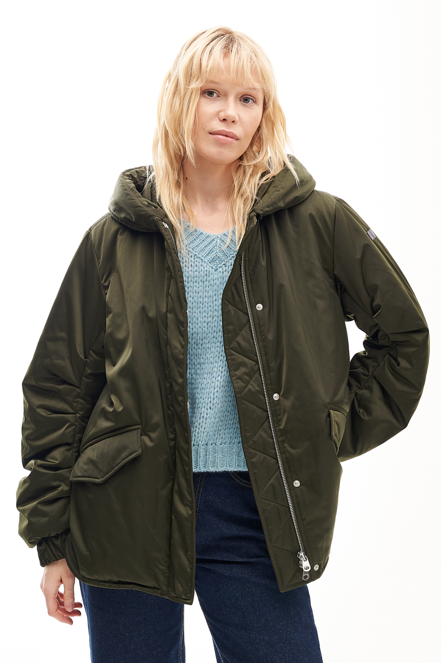 LEMPELIUS Бомбер ENY с капюшоном из сатинового нейлона оттенка оливы