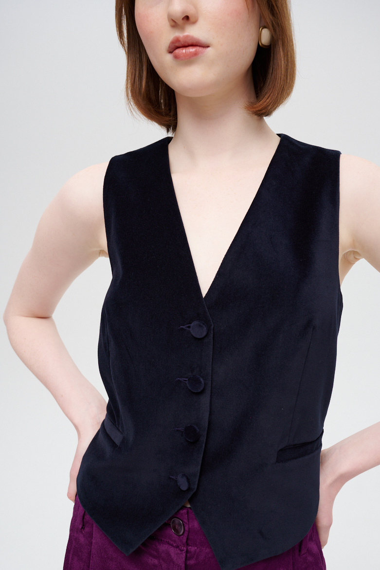 MERCÍ Жилет из бархата оттенка royal blue