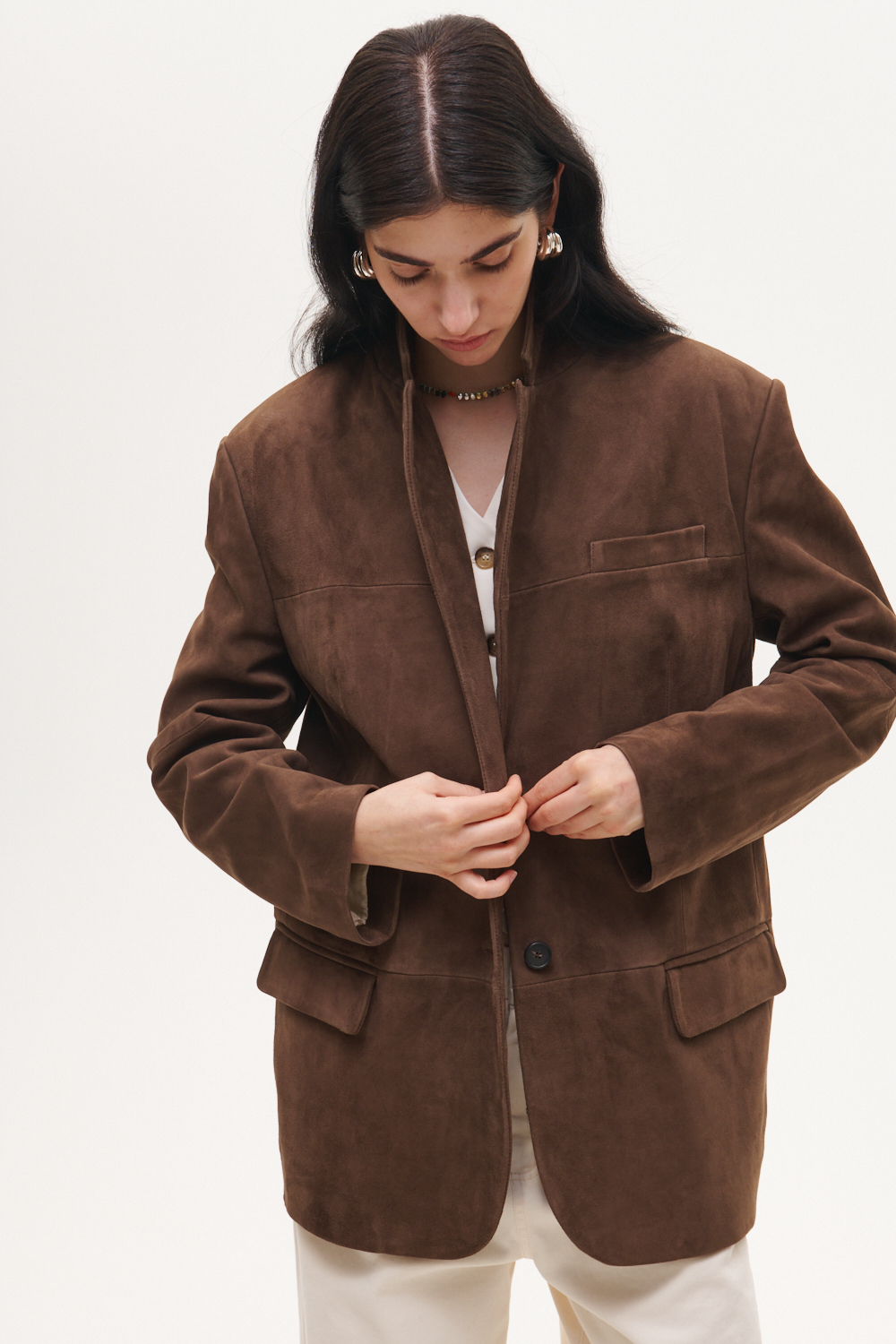 TELA Жакет из премиальной замши оттенка горького шоколада