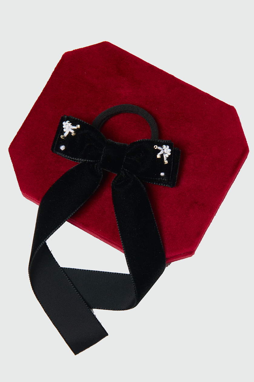 JF STORE x LADY BOW Бант на резинке c длинными лентами из французского бархата с вышивкой , в ассортименте