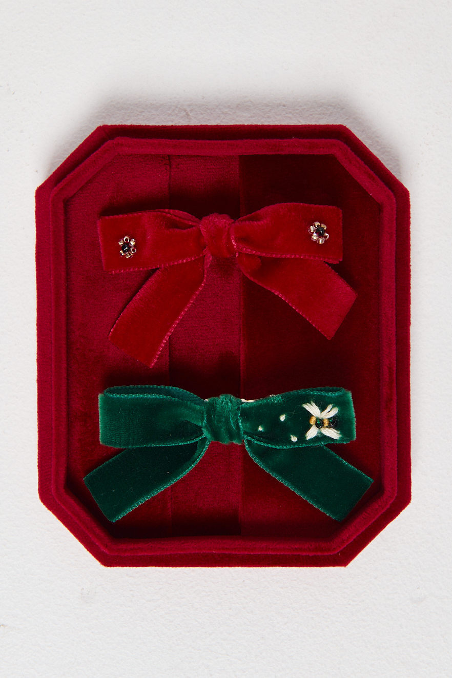 JF STORE x LADY BOW Заколка-бант мини из французского бархата с вышивкой в ассортименте