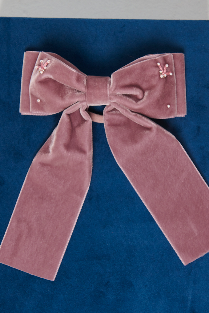 JF STORE x LADY BOW Заколка-бант из французского бархата с вышивкой, пудровый