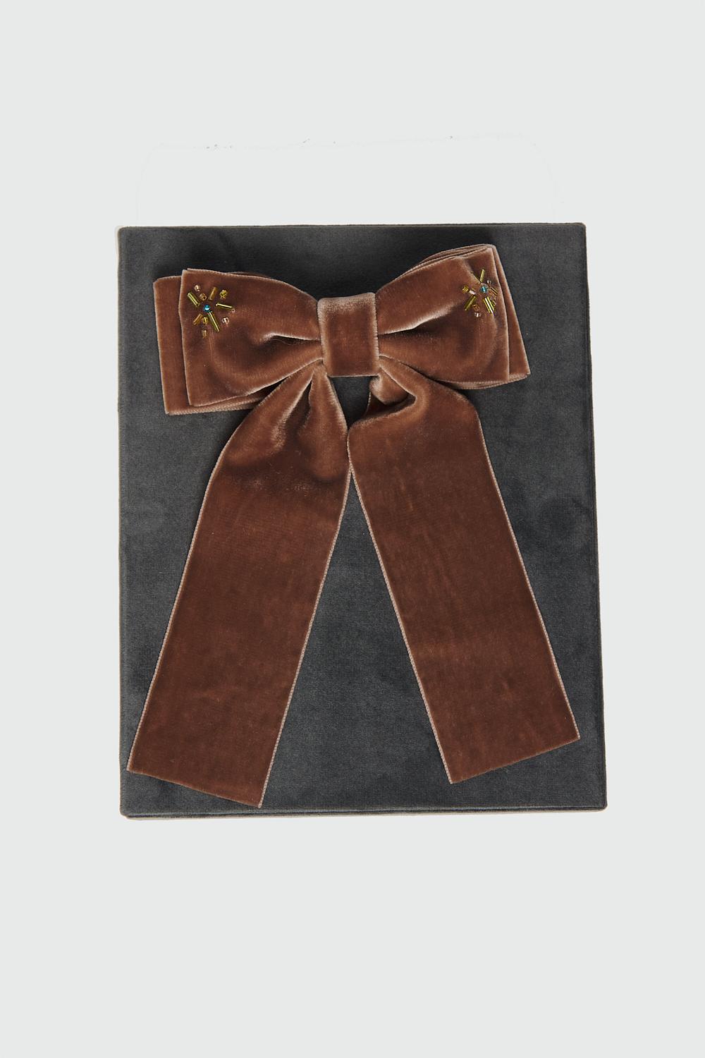 JF STORE x LADY BOW Заколка-бант из французского бархата с вышивкой, какао