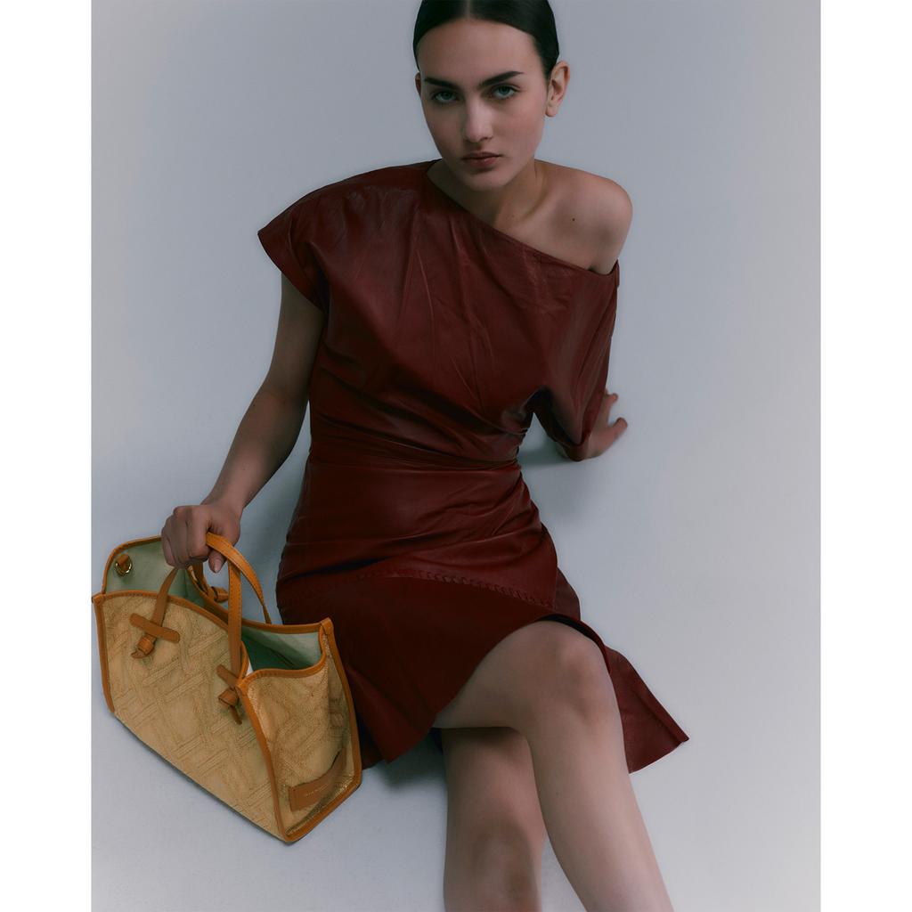 GIANNI CHIARINI Сумка-тоут MARCELLA 32 из жаккардовой рафии и хлопка натурального оттенка