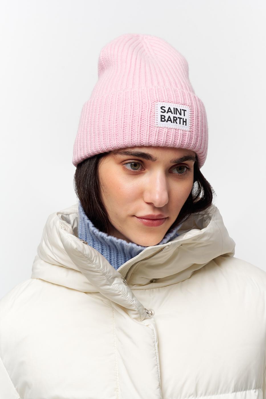 MC2 Saint Barth Шапка-бинни из розовой шерсти с лейблом-нашивкой