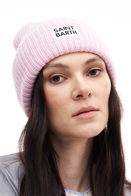 MC2 Saint Barth Шапка-бинни из розовой шерсти с лейблом-нашивкой