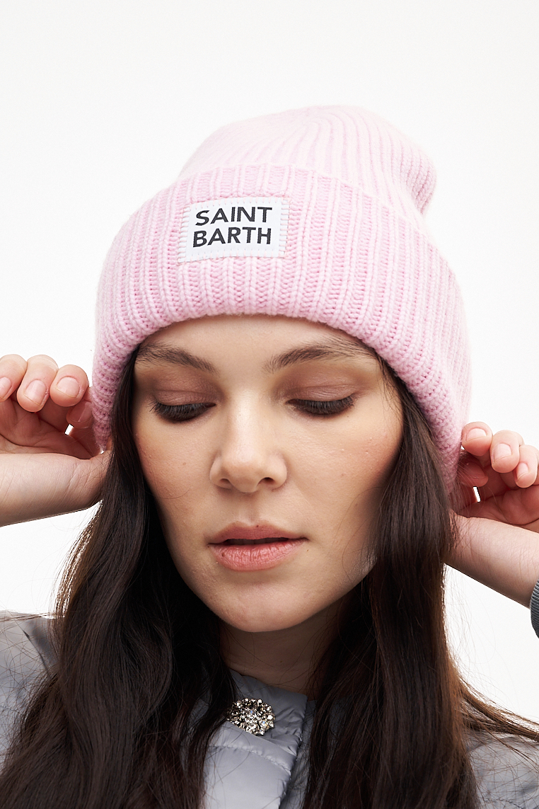MC2 Saint Barth Шапка-бинни из розовой шерсти с лейблом-нашивкой