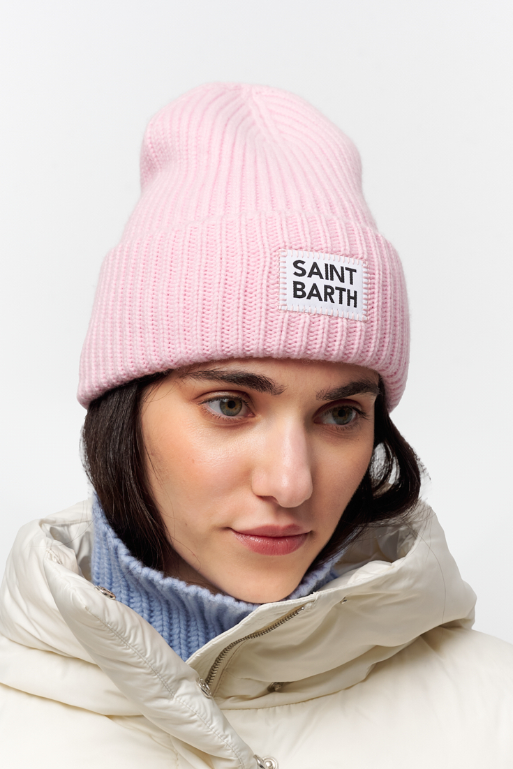 MC2 Saint Barth Шапка-бинни из розовой шерсти с лейблом-нашивкой