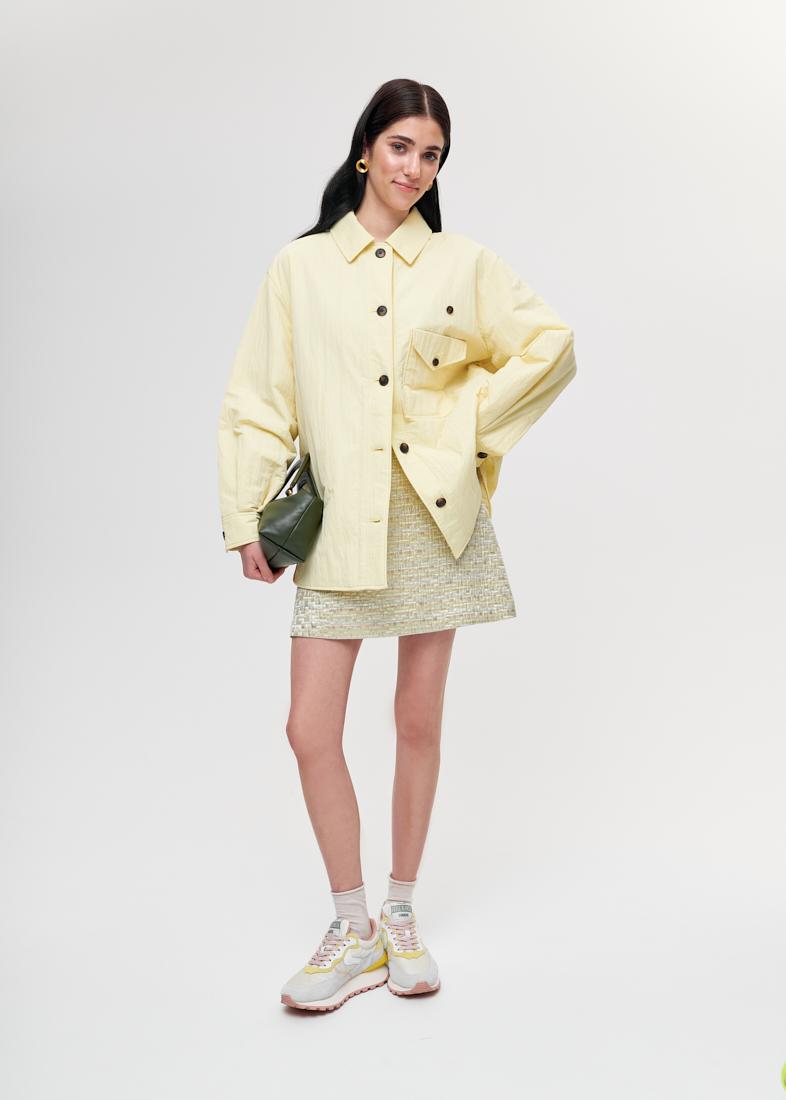 OOF WEAR Рубашка-ватник из технонейлона в пастельном желтом цвете