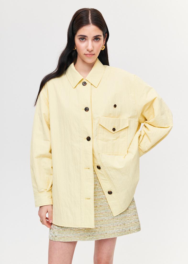 OOF WEAR Рубашка-ватник из технонейлона в пастельном желтом цвете