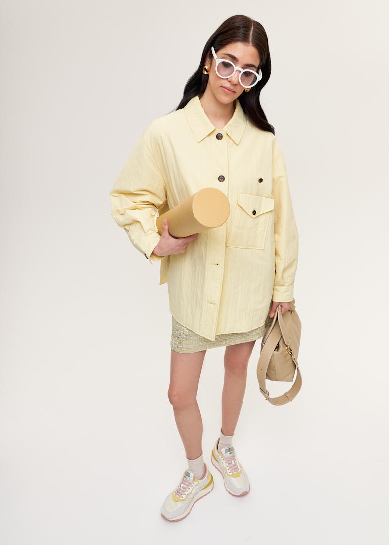 OOF WEAR Рубашка-ватник из технонейлона в пастельном желтом цвете