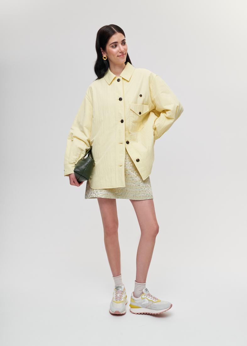 OOF WEAR Рубашка-ватник из технонейлона в пастельном желтом цвете