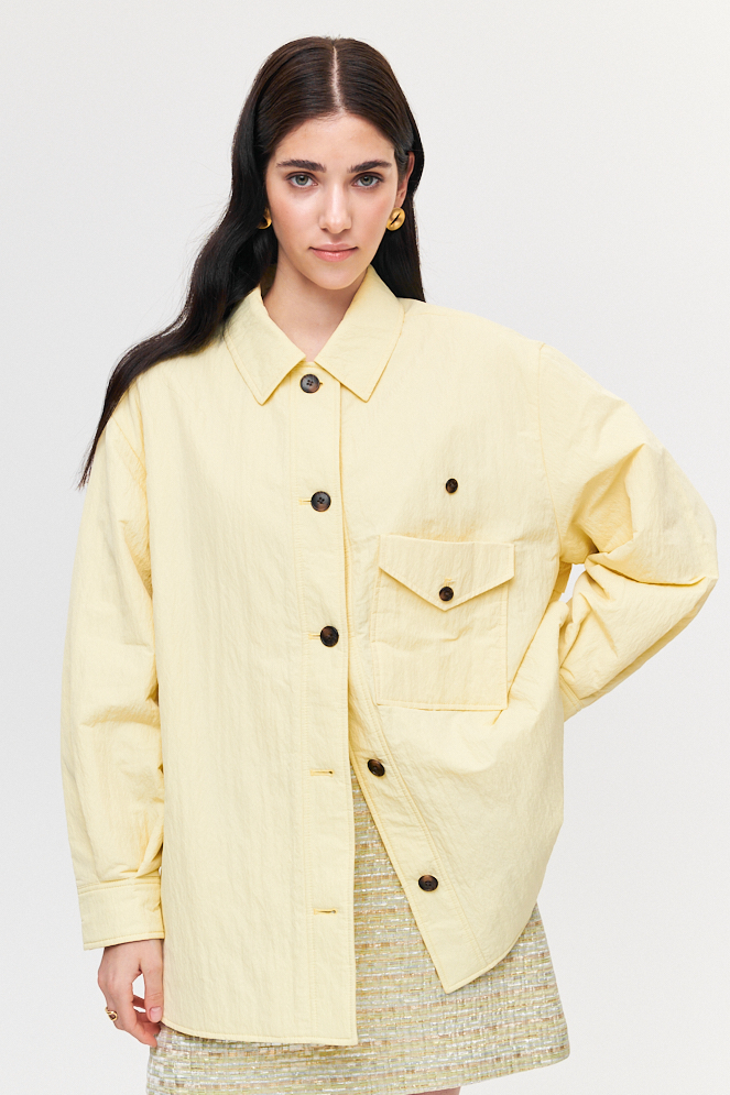 OOF WEAR Рубашка-ватник из технонейлона в пастельном желтом цвете