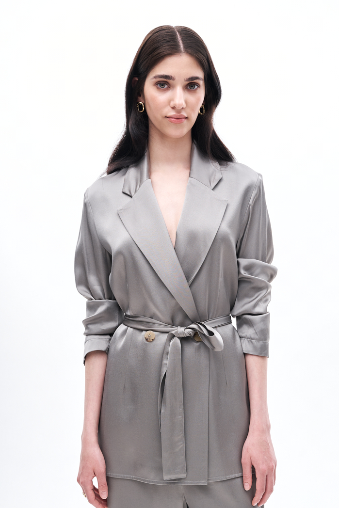 OTTOD'AME Жакет из атласного сатина оттенка стали