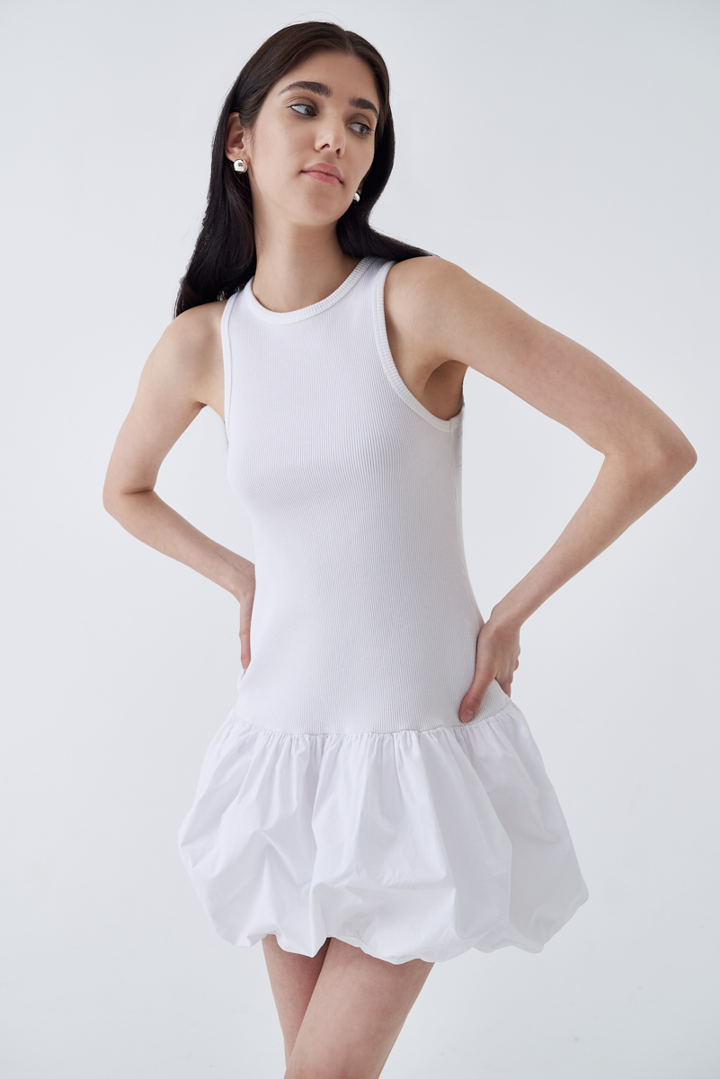 MEME ROAD Платье-майка с воздушной мини юбкой из поплина в белом