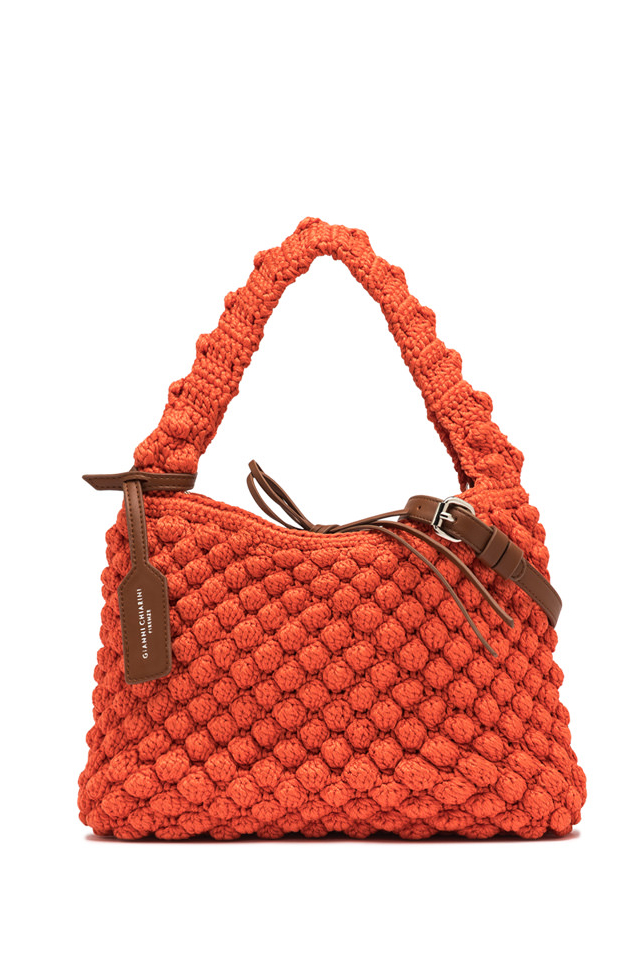 GIANNI CHIARINI Сумка-корзинка BELLA из плетеной рафии «кроше» кораллового оттенка