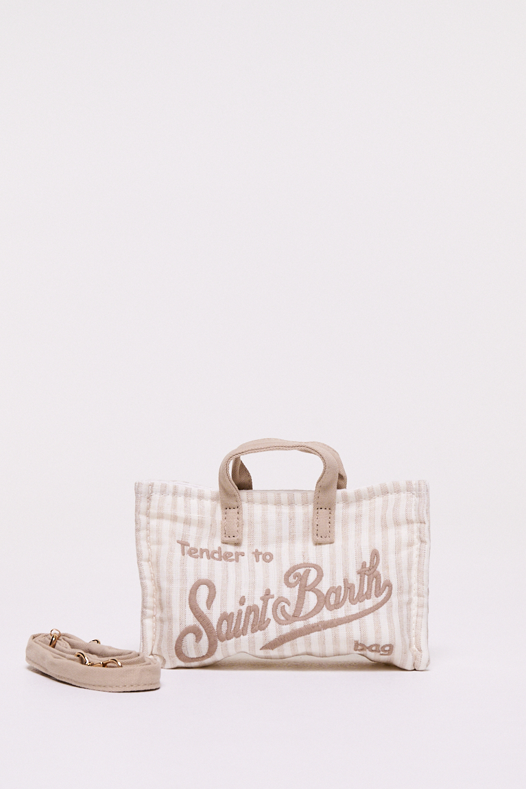 MC2 Saint Barth Phone bag на застежке магните изо льна с рисунком в полоску
