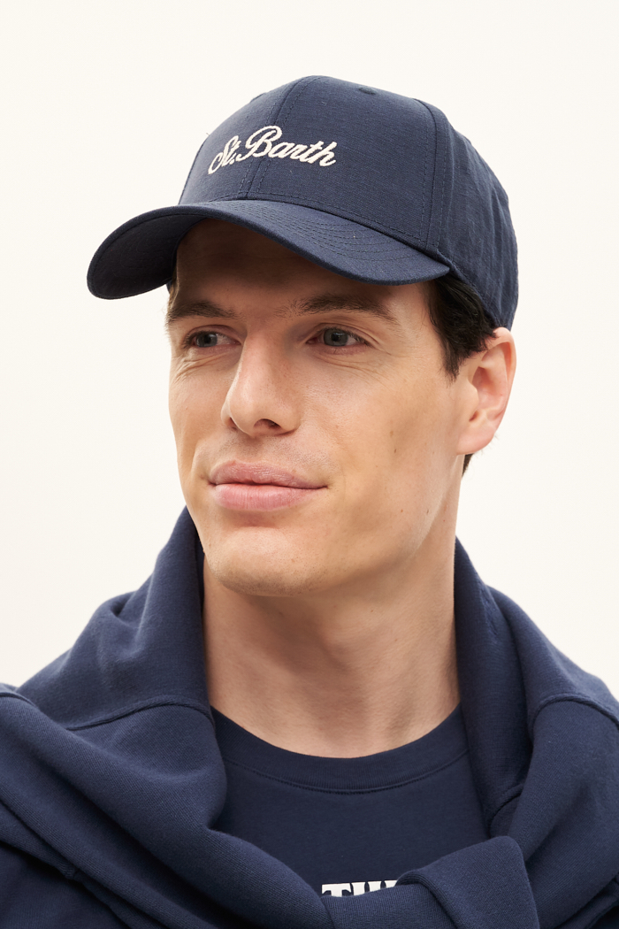 MC2 SAINT BARTH Бейсболка изо льна оттенка navy blue