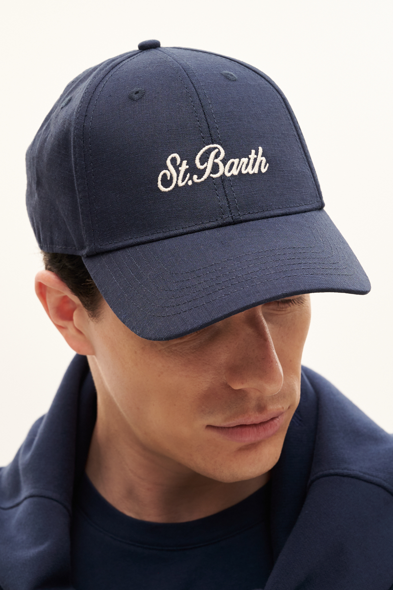 MC2 SAINT BARTH Бейсболка изо льна оттенка navy blue