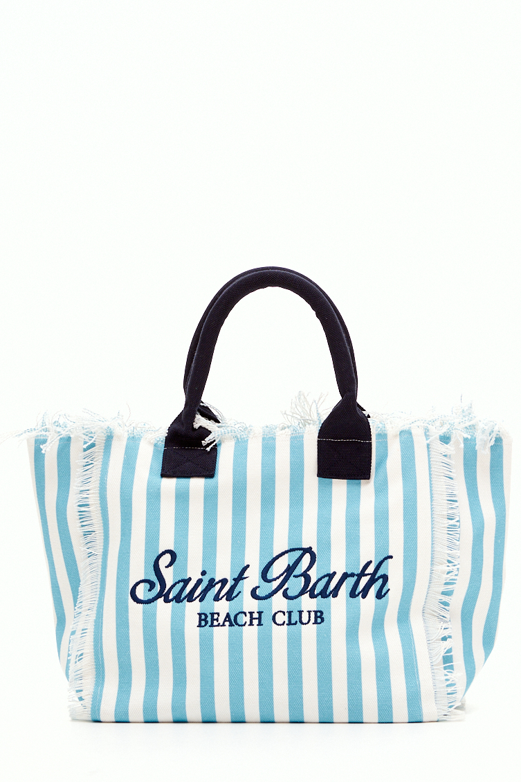 MC2 Saint Barth Сумка VANITY из хлопка канвас c рисунком в полоску и вышивкой в винтажном стиле