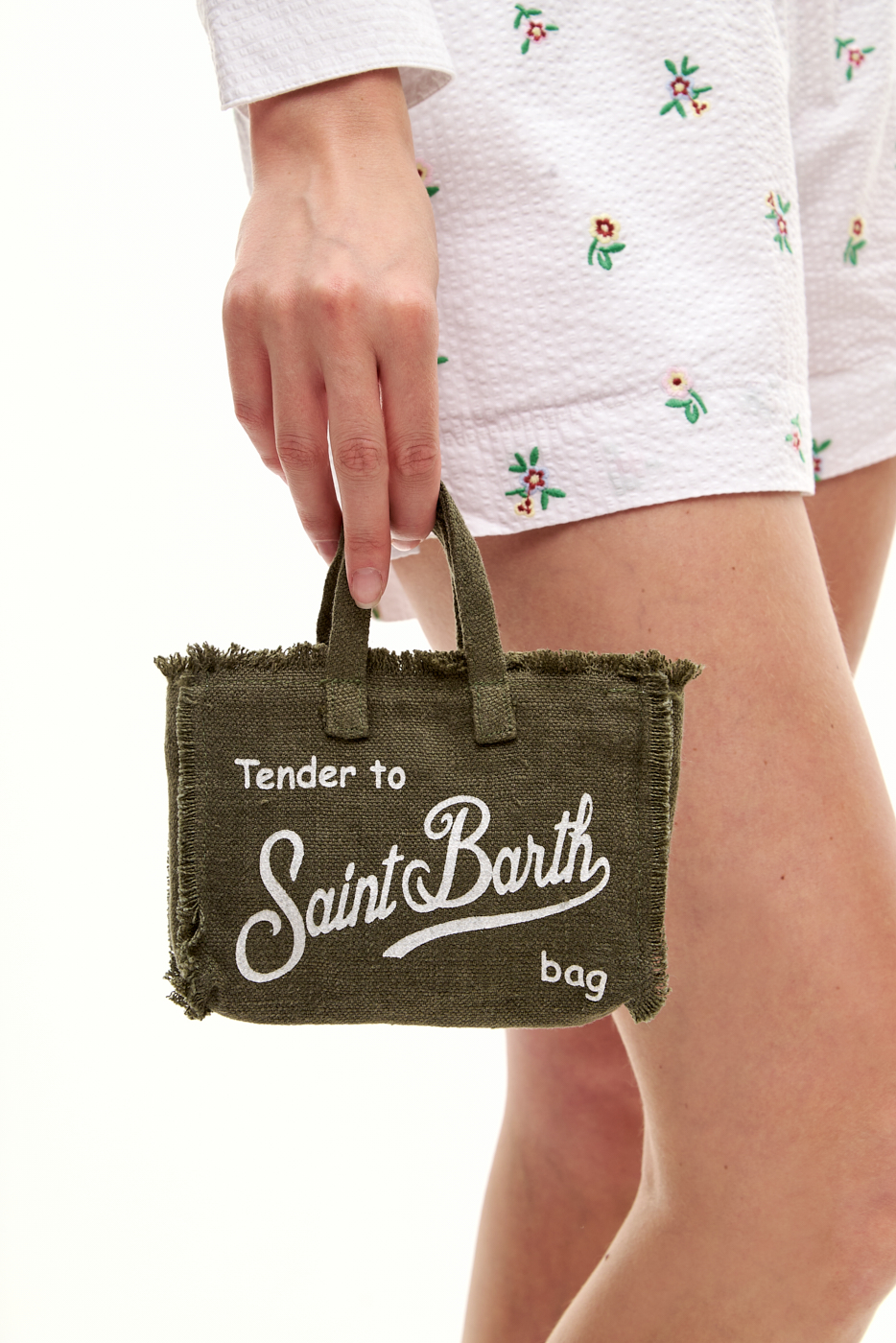 MC2 Saint Barth Phone bag на застежке магните изо льна оттенка хаки