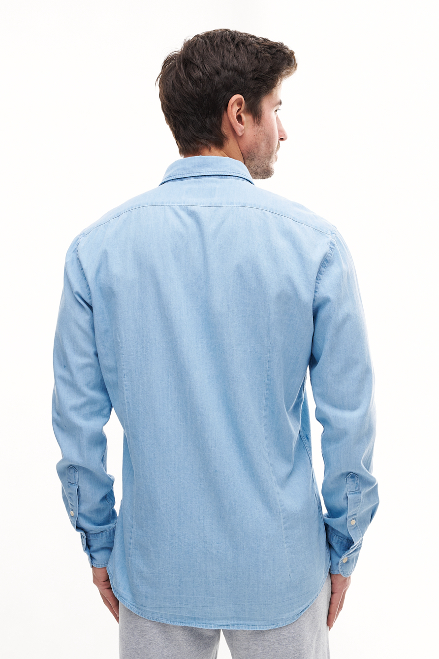 MC2 SAINT BARTH Рубашка из денима нежно-голубого оттенка