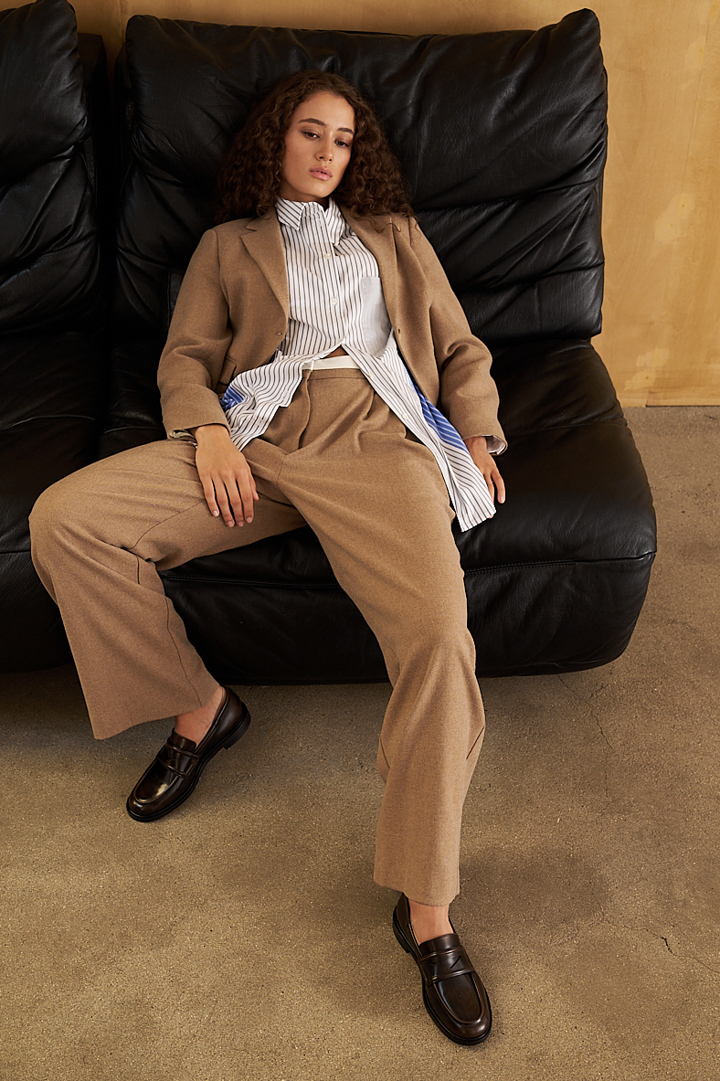 OTTOD'AME  Брюки с защипами из шерсти оттенка кунжут