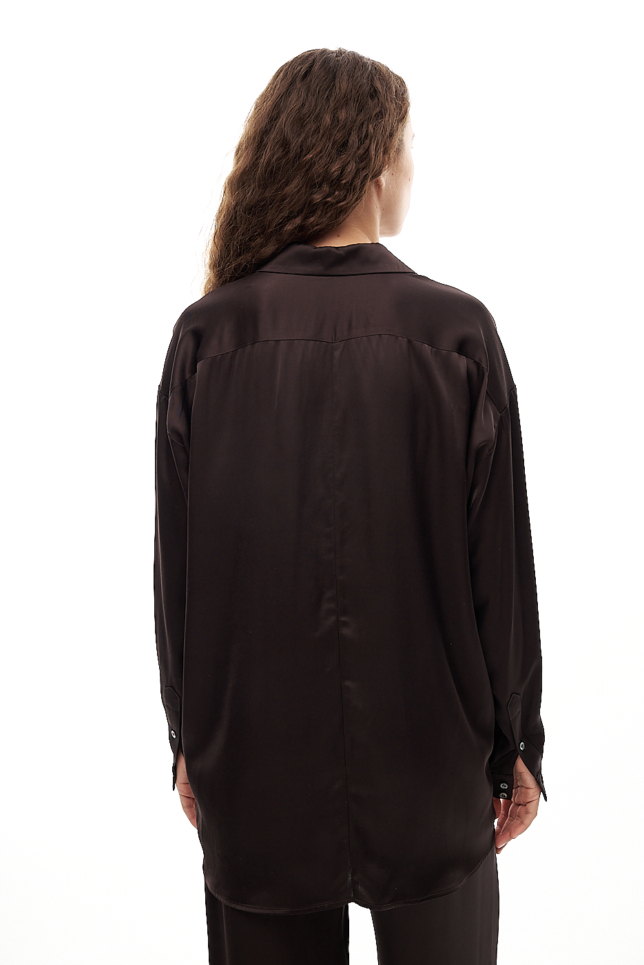 OTTOD'AME Рубашка из атласного сатина оттенка горького шоколада