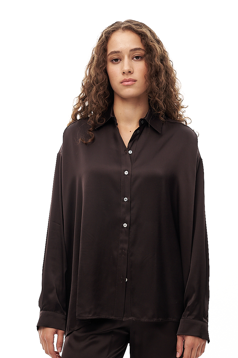 OTTOD'AME Рубашка из атласного сатина оттенка горького шоколада