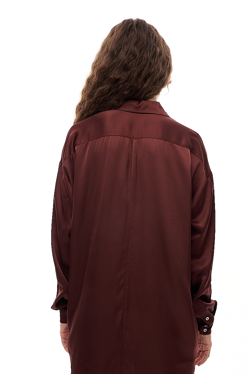 OTTOD'AME Рубашка из атласного сатина оттенка бургундского вина