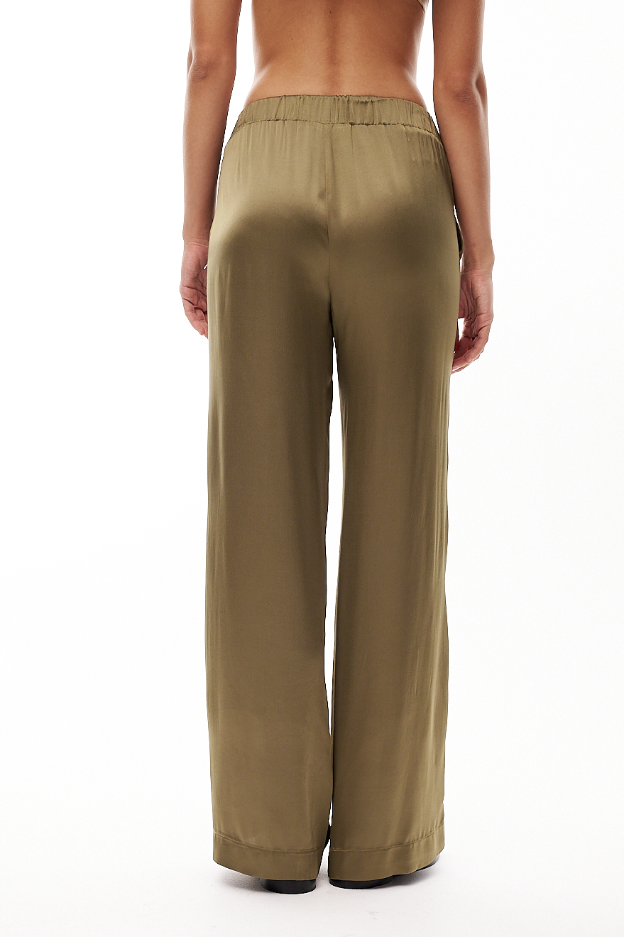 OTTOD'AME  Брюки на мягком поясе из атласного сатина оттенка оливы