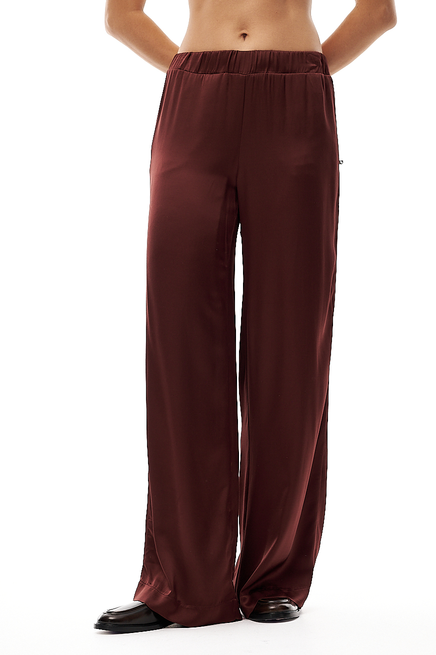 OTTOD'AME  Брюки на мягком поясе из атласного сатина оттенка бургундского вина