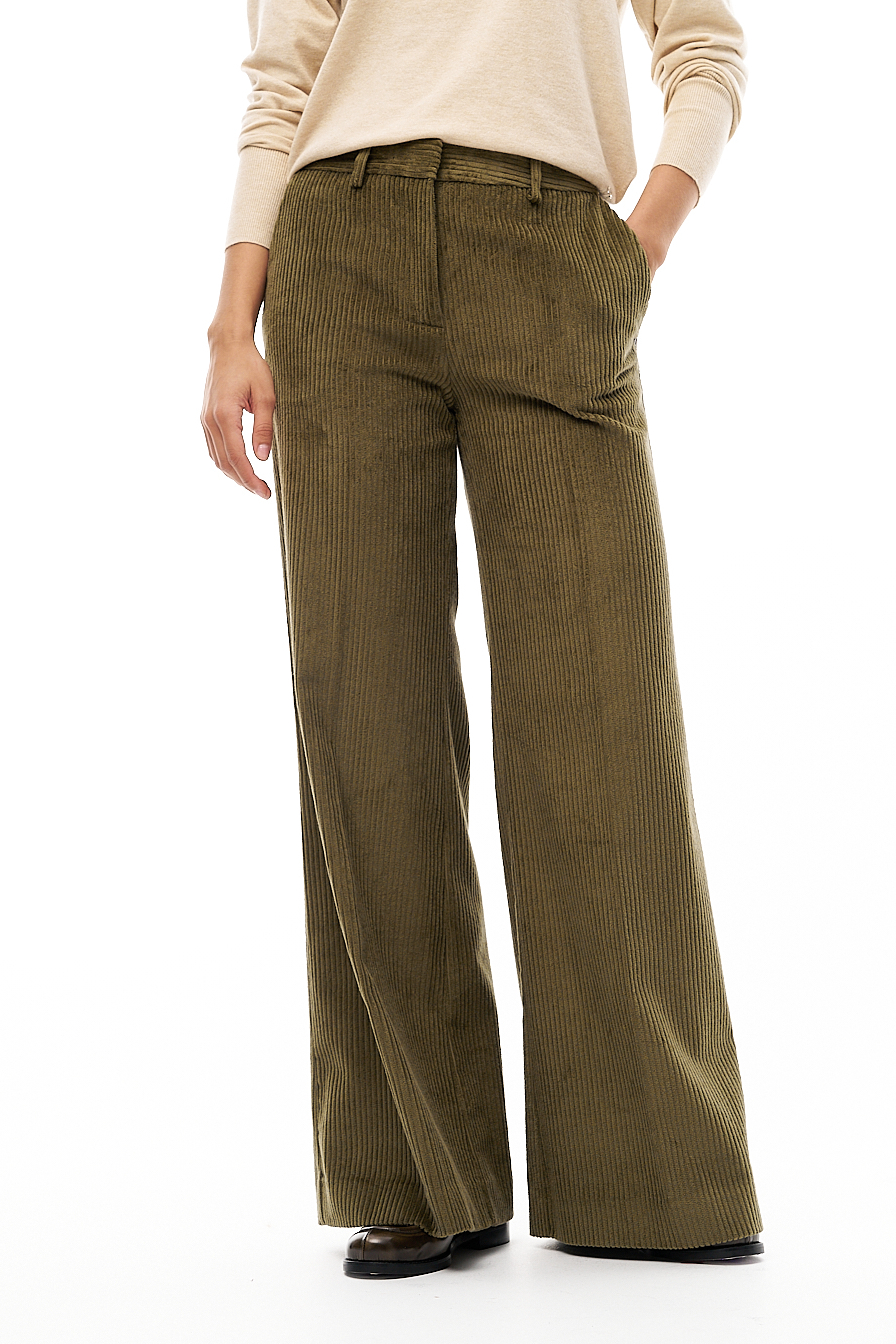 OTTOD'AME Брюки прямого кроя из фактурного вельвета оттенка лесной хвои