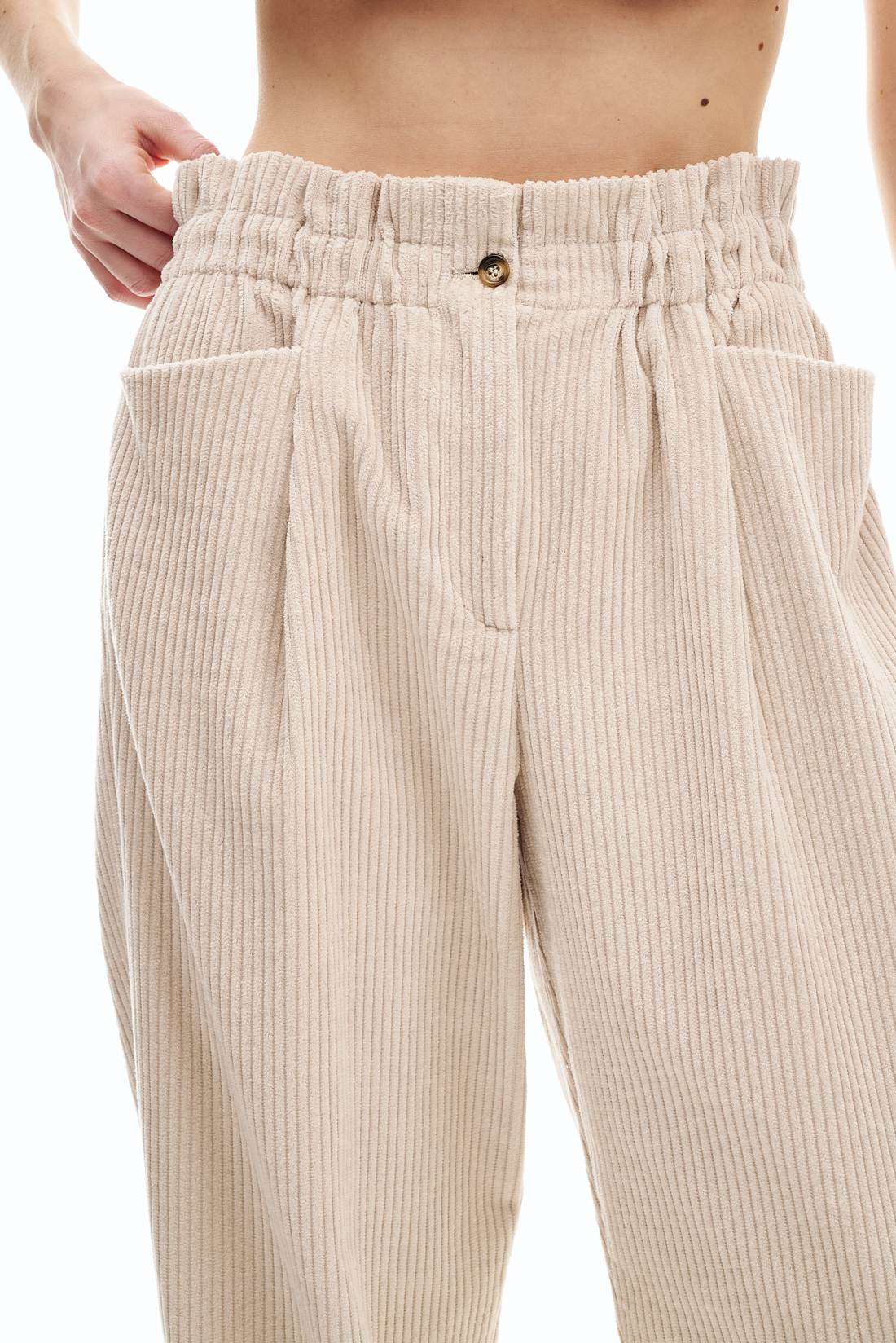 OTTOD'AME  Брюки на мягком поясе из фактурного вельвета оттенка мела