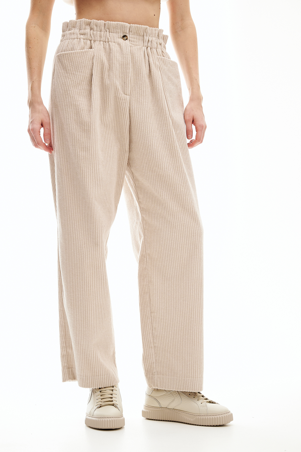 OTTOD'AME  Брюки на мягком поясе из фактурного вельвета оттенка мела