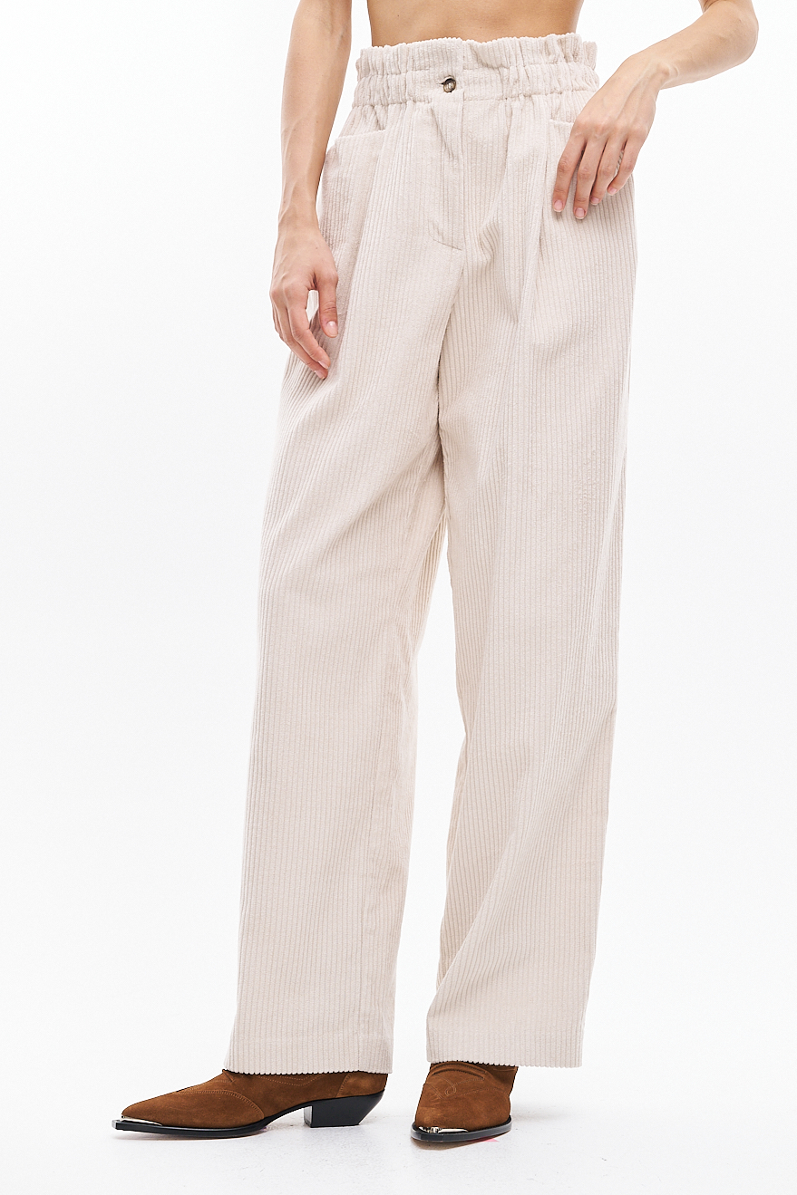 OTTOD'AME  Брюки на мягком поясе из фактурного вельвета оттенка мела