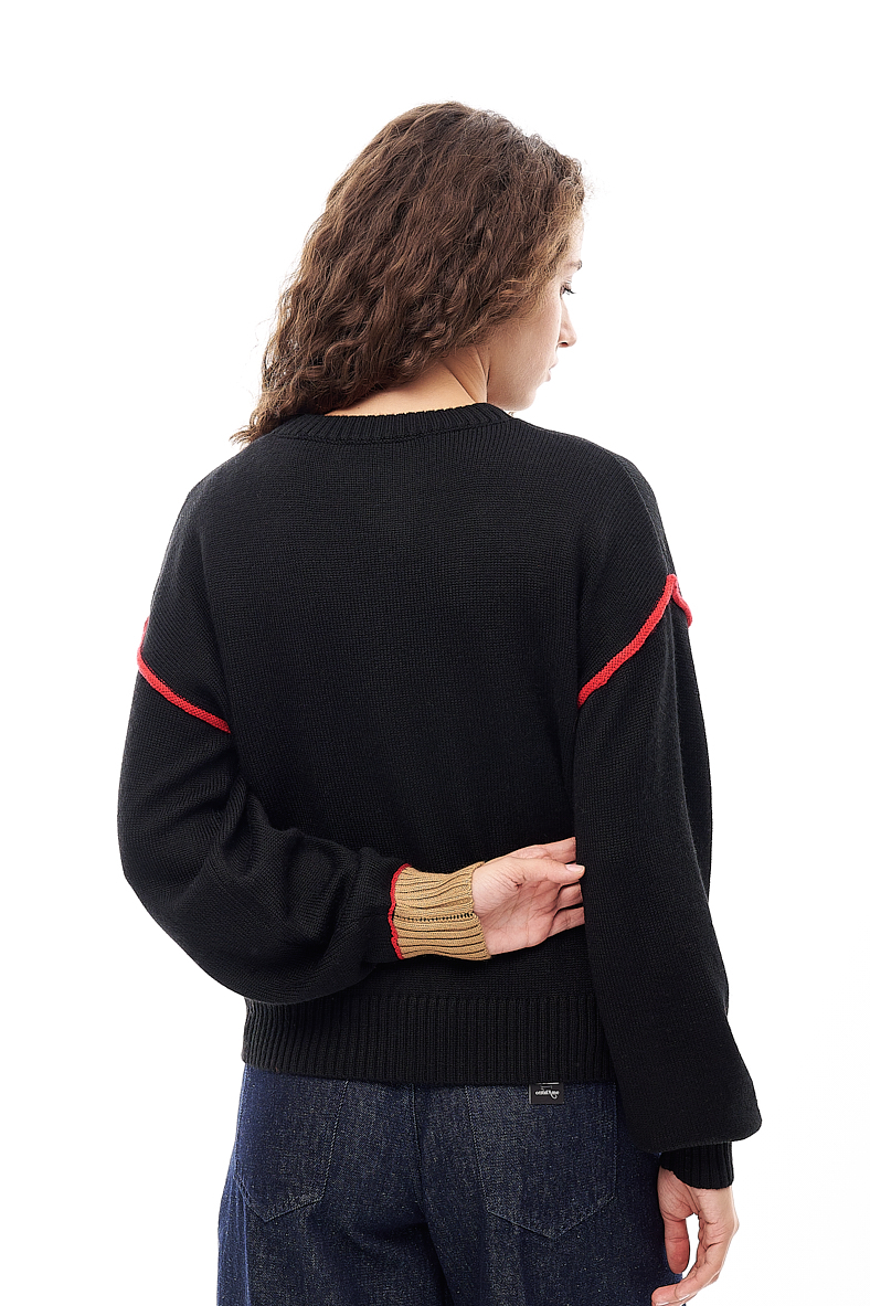 OTTOD'AME  Пуловер свободного кроя с накладным карманом ажурной вязки