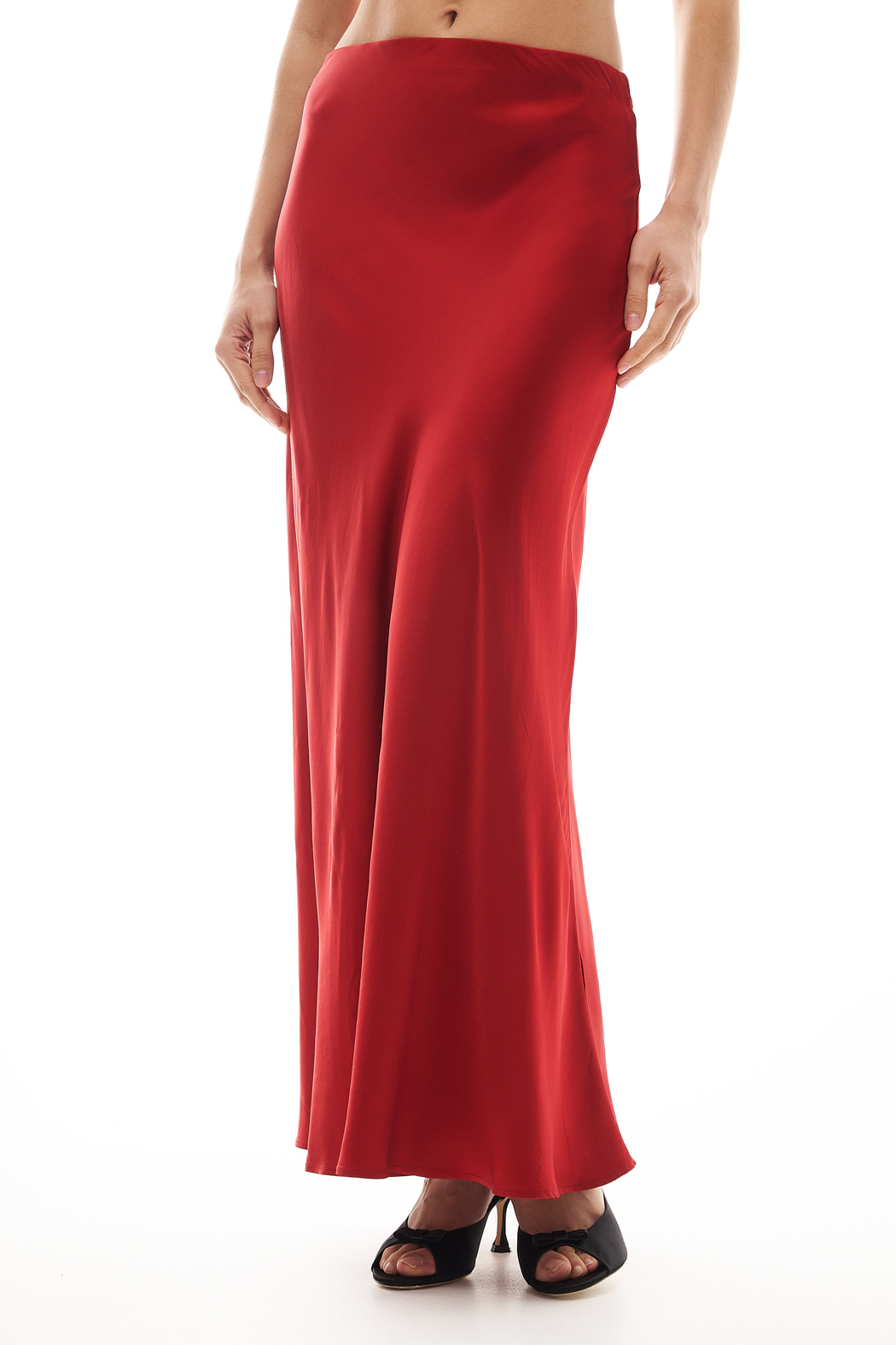 OTTOD'AME  Юбка бельевого типа длины макси из атласного сатина оттенка рубин