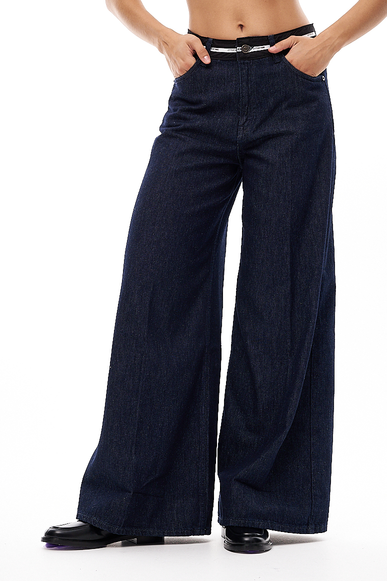 OTTOD'AME  Джинсы расклешенные от бедра из крафтового темно-синего денима с отделкой по поясу