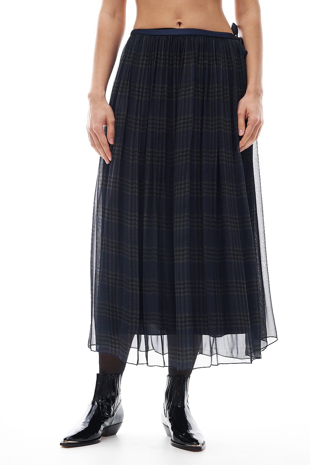 OTTOD'AME  Юбка двойная из  воздушного шифона с рисунком в английскую клетку