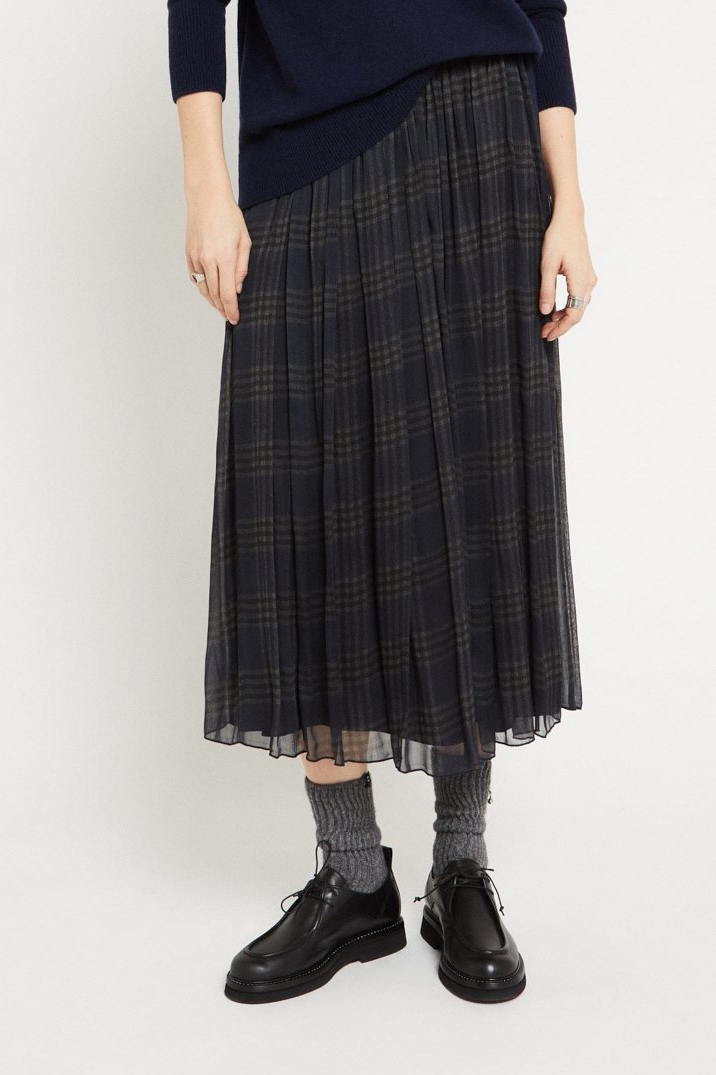 OTTOD'AME  Юбка двойная из  воздушного шифона с рисунком в английскую клетку