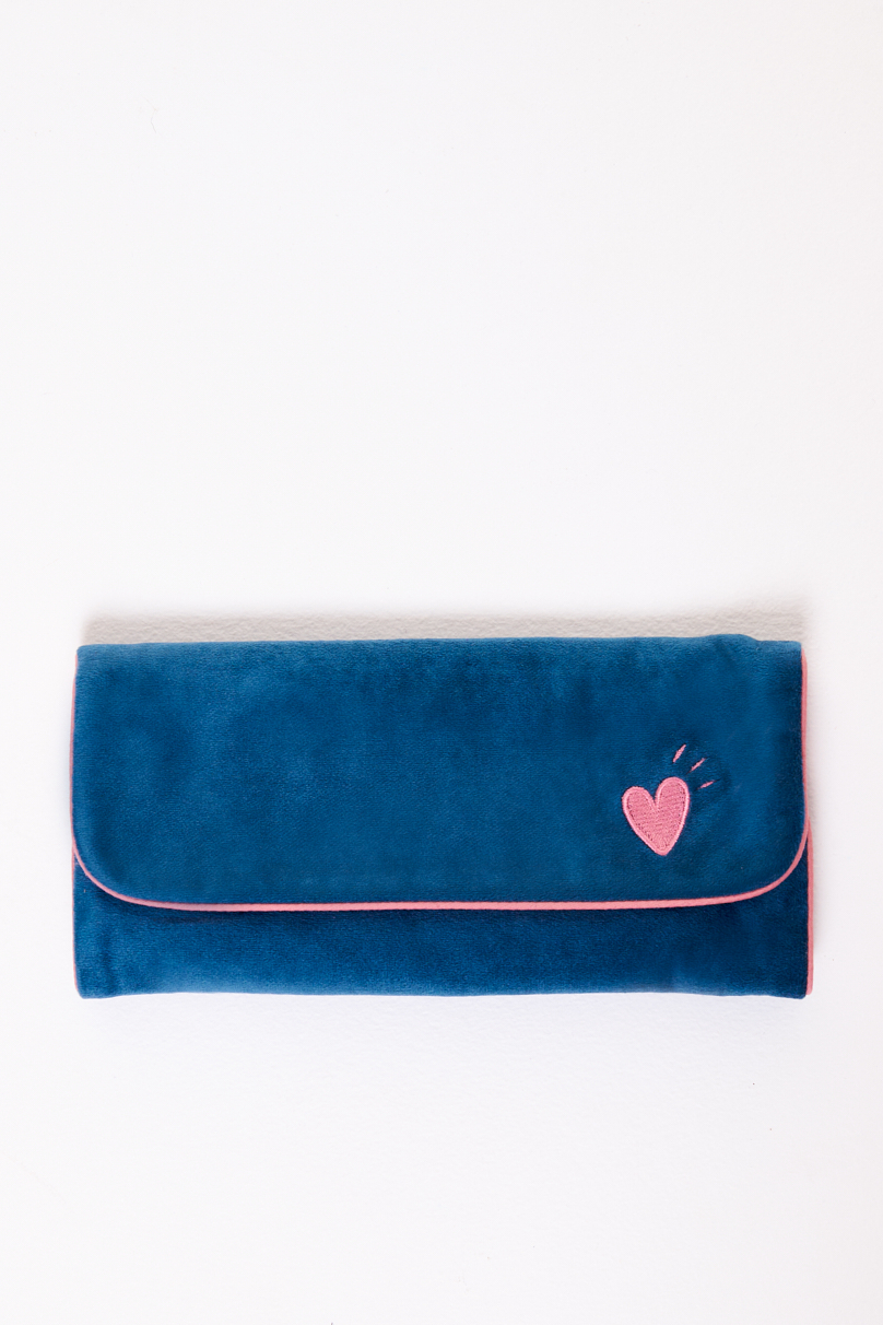 JF STORE Travel-чехол для украшений из бархата оттенка индиго с фирменной вышивкой