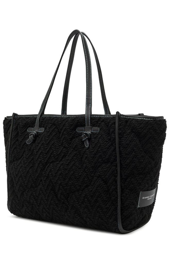 GIANNI CHIARINI  Сумка-тоут MARCELLA  double touch двусторонняя: жаккардовая шерсть букле + хрустальный нейлон в черном оттенке