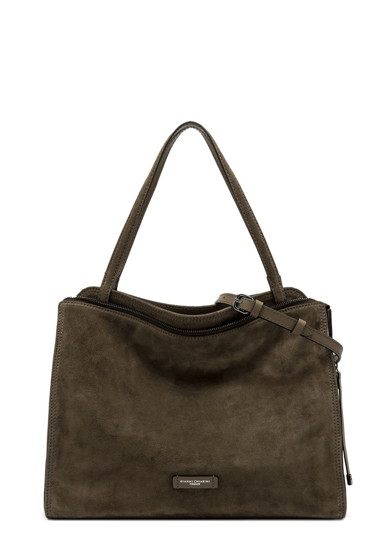 GIANNI CHIARINI Сумка JANIS прямоугольной формы из шелковистой замши оттенка тауп